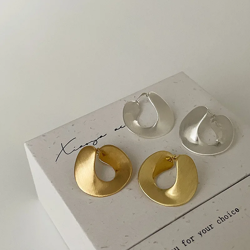 

Geometric Irregular Brushed Hoop Earrings for Women Texture 925 Silver Needle Metal Twisted Dangle Earrings Jewelry Daily Wear