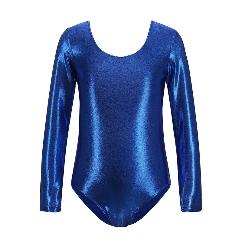 Para meninas dança dourada manga longa bodysuit clássico em torno do pescoço cor sólida collants ginástica formação ballet latina dancewear