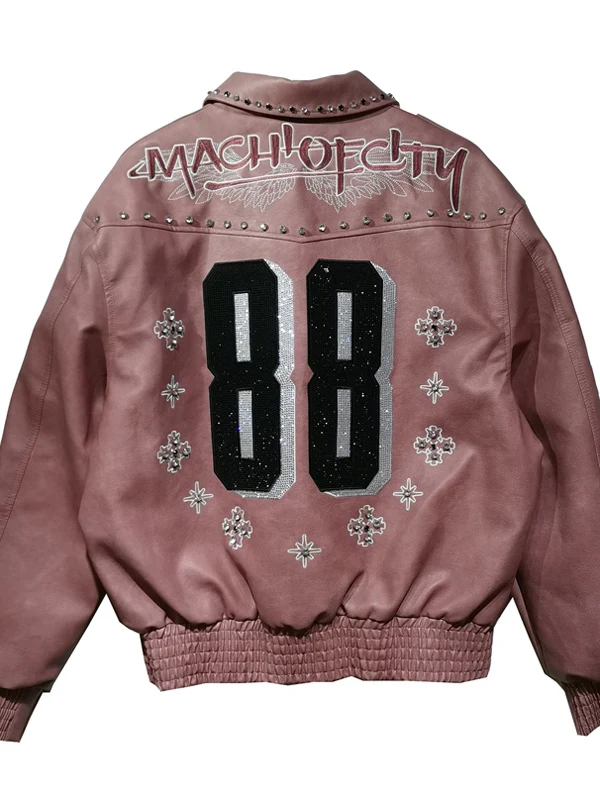 

Retro American Motorcycle Sle ort Leather Jaet Men's Women's Rivet Embroidery Print Street Faion Trendy Brand Jaet