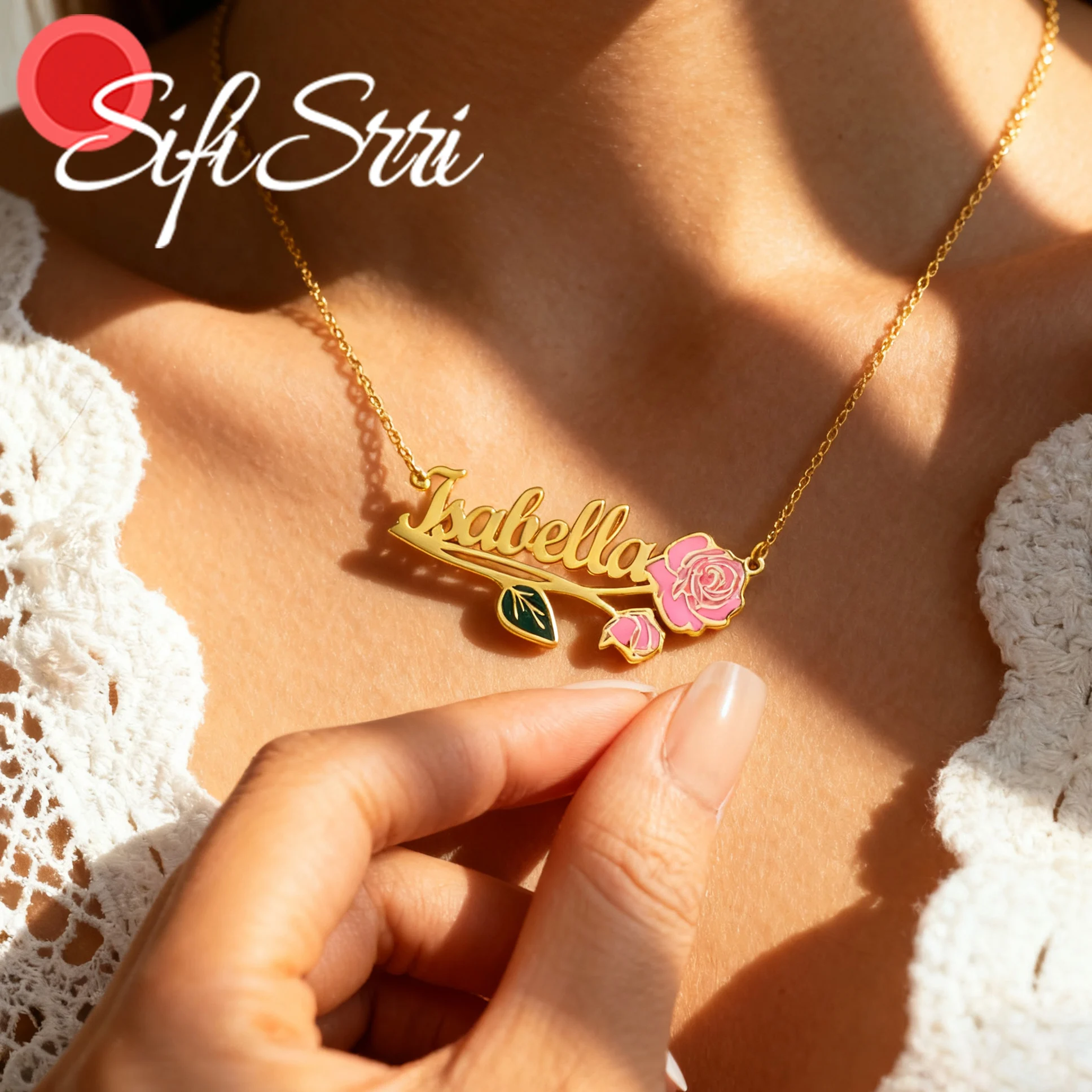 

Haiyufly ожерелье с индивидуальным именем для женщин, персонализированная цветная печать, колье-цепочка с цветком, ювелирные изделия из нержавеющей стали, подарок на день рождения