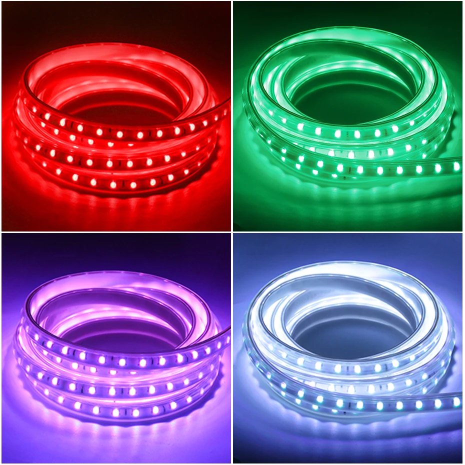 220V EU Led Strip Light RGB 4Pin 5050 Super Bright Flexible Tape IP67 Waterproof 1m-50M 60LEDs/M with 1500W IR Remote Control