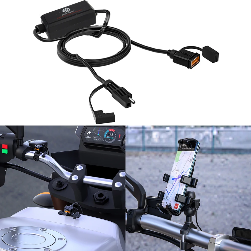 Waterproof USB Motorcycle Charger Dual USB Port SAE Version Configuration Motorcycle Handlebar Charger 12V-24V Quick Charger 3.0