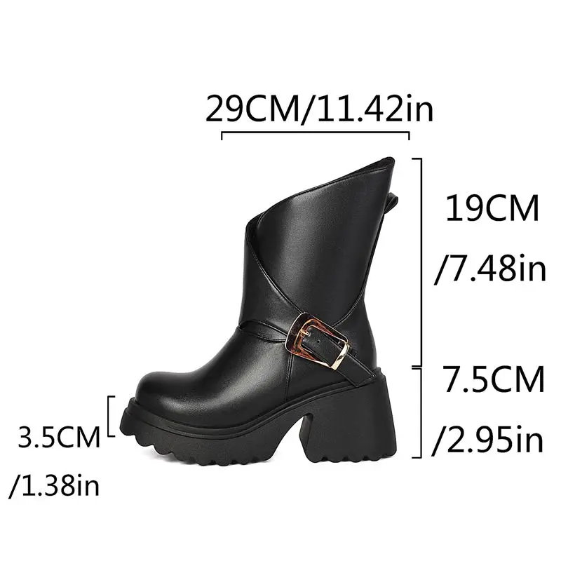 ORCHA LISA Beige Womens Half Lower Leg Shoes Booties Circular Toe 7.5cm Sturdy Heel 3.5cm Elevated Sole Plus Size 42 43 44 45