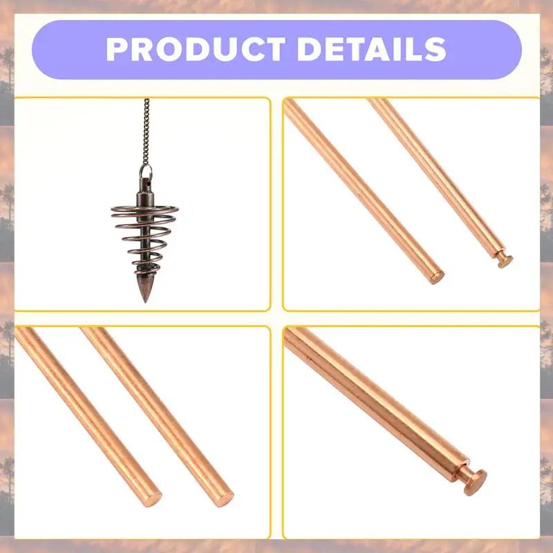 N75R-2Pcs Copper Dowsing Rods Kit Spiritual Divining Rods Flexible Copper Rod Dowsing Spirit Rods Kit With Pendulum Pendant