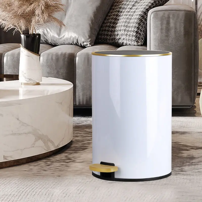 Large Stainless Steel Trash Can Living Room with Lid Foot Pedal Luxury Office Bedroom Kitchen Bathroom Lixeira Cubo De Basura