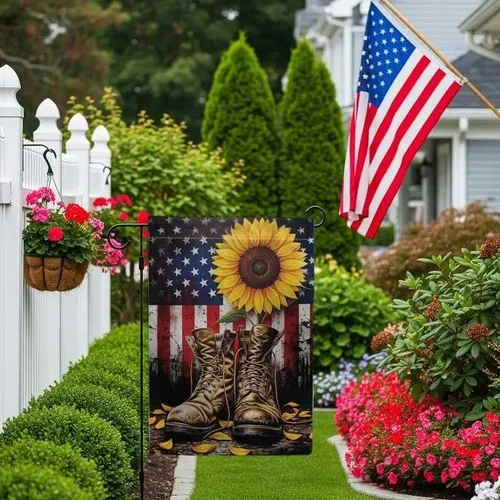 Patriotic Sunflower Boots Garden Flag, 4th of July Memorial Outdoor Decor XXH LLP LLX uui