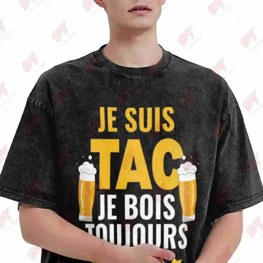 French Beer Lover Tac Tic Vintage Washed Tee Pure Cotton T-Shirt