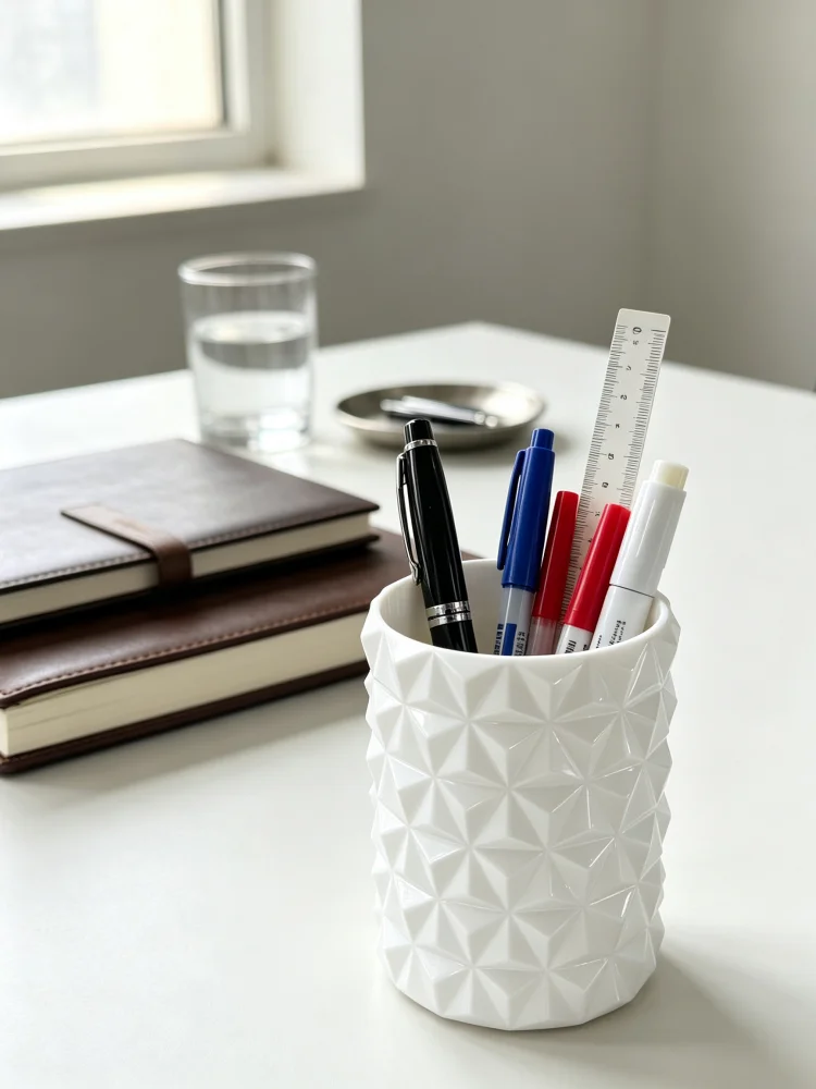 Elegant Diamond-Cut Desktop Storage Cup with Geometric Diamond Texture, Petg Material, Sturdy and Durable, Not Easily Damaged, Easy to Clean, Space-Saving, Large Capacity for Storing Pens, Markers, Scissors, Rulers, Suitable for Office Desk, Home Office, Study Desk, Desktop Decoration, Student Gifts, Makeup Brush Storage, Practical Stationery Storage Container
