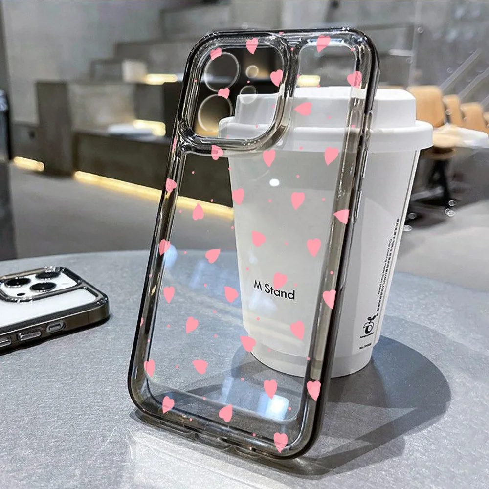 Pink Love Heart Phone Case For iPhone 16 17 Pro Max Case iPhone 15 11 13 12 14 Pro Max 7 8 Plus XR SE Shockproof Soft TPU Cover