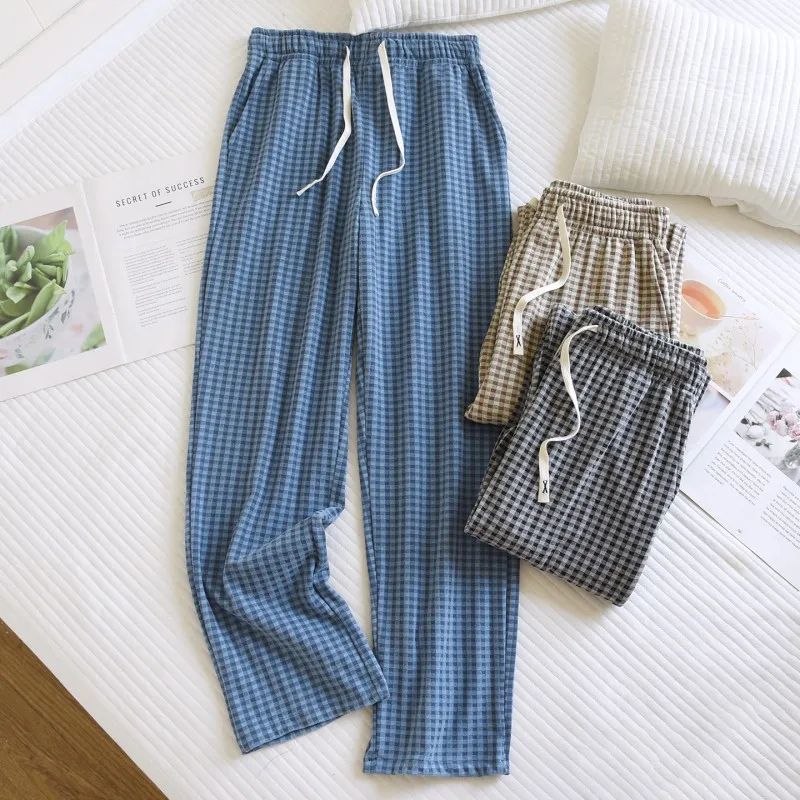 

Spring Autumn Men Women Sleep Pants Warm Dralon Pants Male Loose Large Home Casual Checkered Home Pants Casual Plaid Bottoms