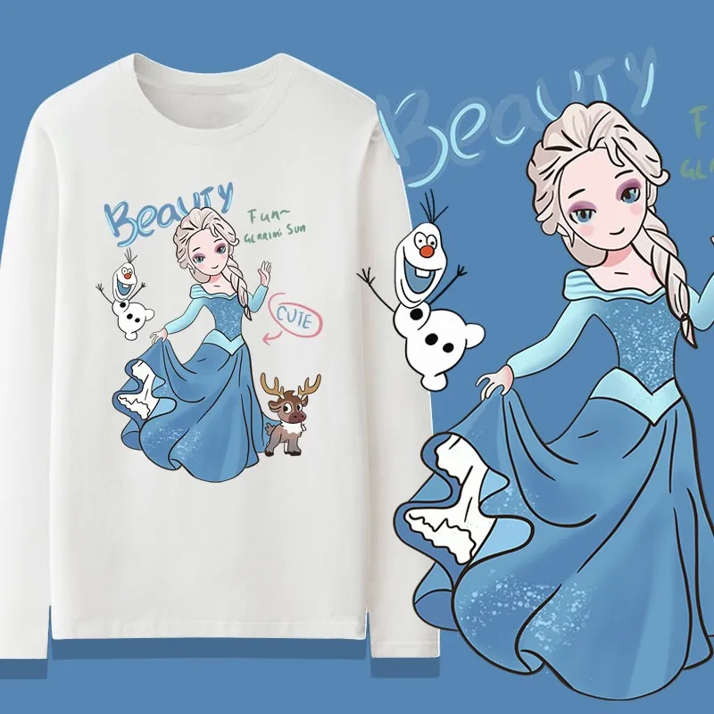 

Ice Snow Long Sleeve T-shirt Woman Aisha Anna Disney Animation Peripheral Clothing Children's Autumn Cotton Top