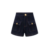 High-waisted denim shorts Y2k American dark blue women's 2026 spring and summer fashion hip-hop goth casual slim shorts - Image 4