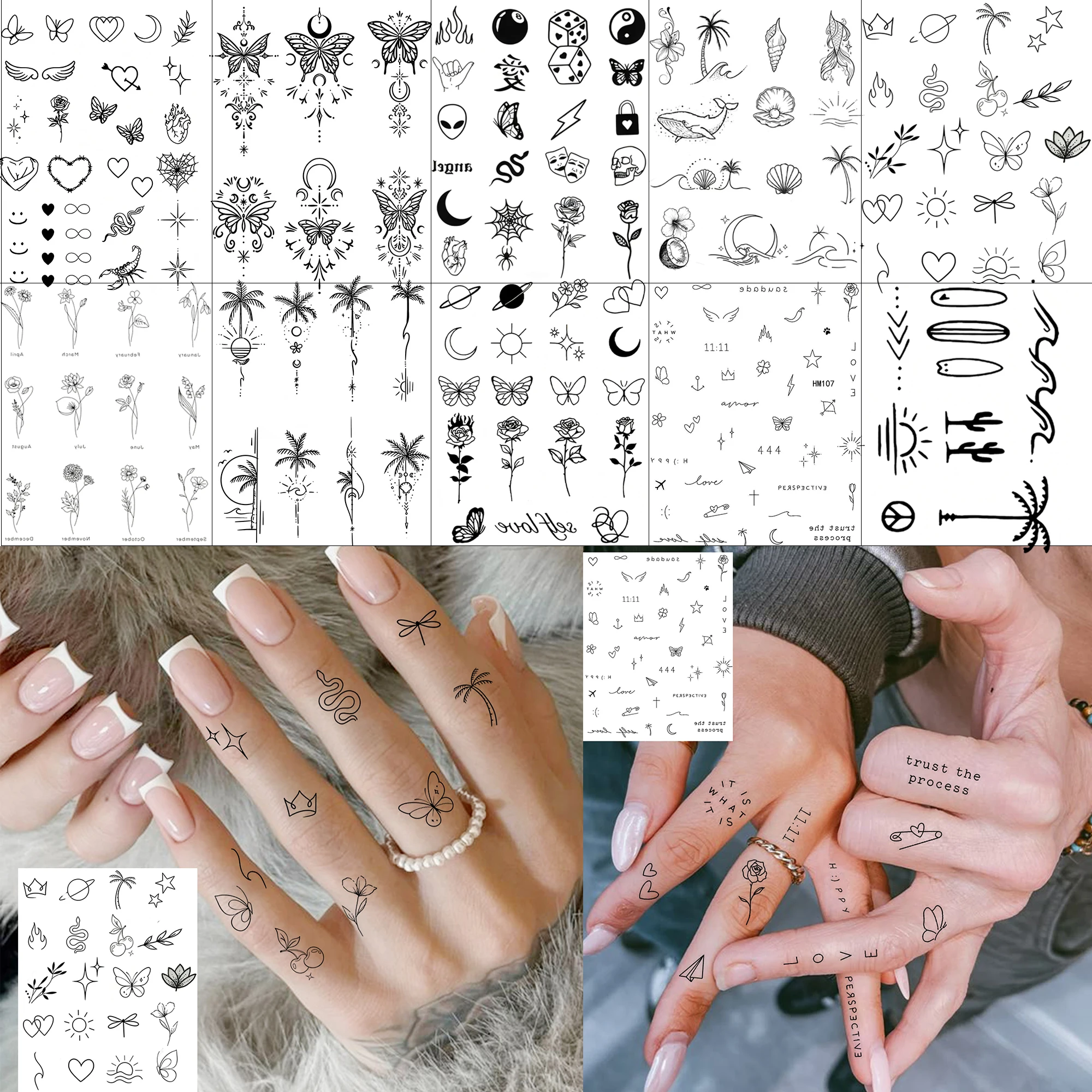 1 Sheet Butterfly Crescent Planet Temporary Tattoo For Women Wrist Finger Hand, Fake Tattoo Sticker Long Lasting Realistic Tatoo