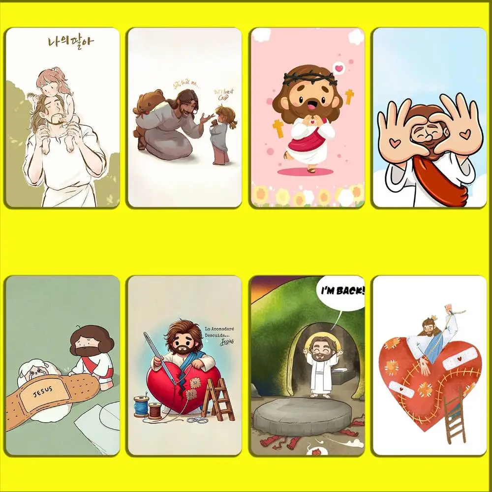 

Funny Cartoon Jesus Girl Card Stickers For Debit Bank Credit Cards Metro Bus Pass Sticker Decoration Cover Skin