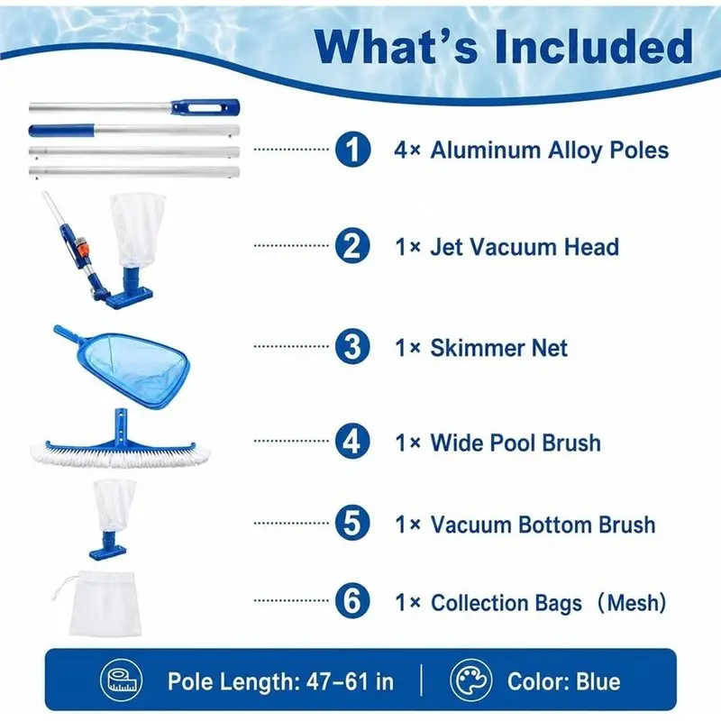 DTEN-For Above Ground Pool Cleaning Kit With Vacuum, Skimmer Combo, Spa Jet Vacuum Featuring Net& Brush EU Standard Interface
