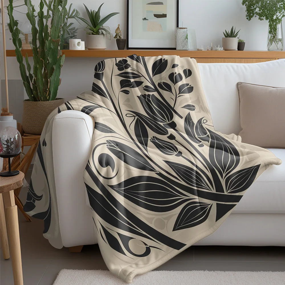 أسود الأزهار نمط الصوف بطانية لينة الدافئة رمي أريكة غرفة نوم الديكور هدية بطانية الزخرفية