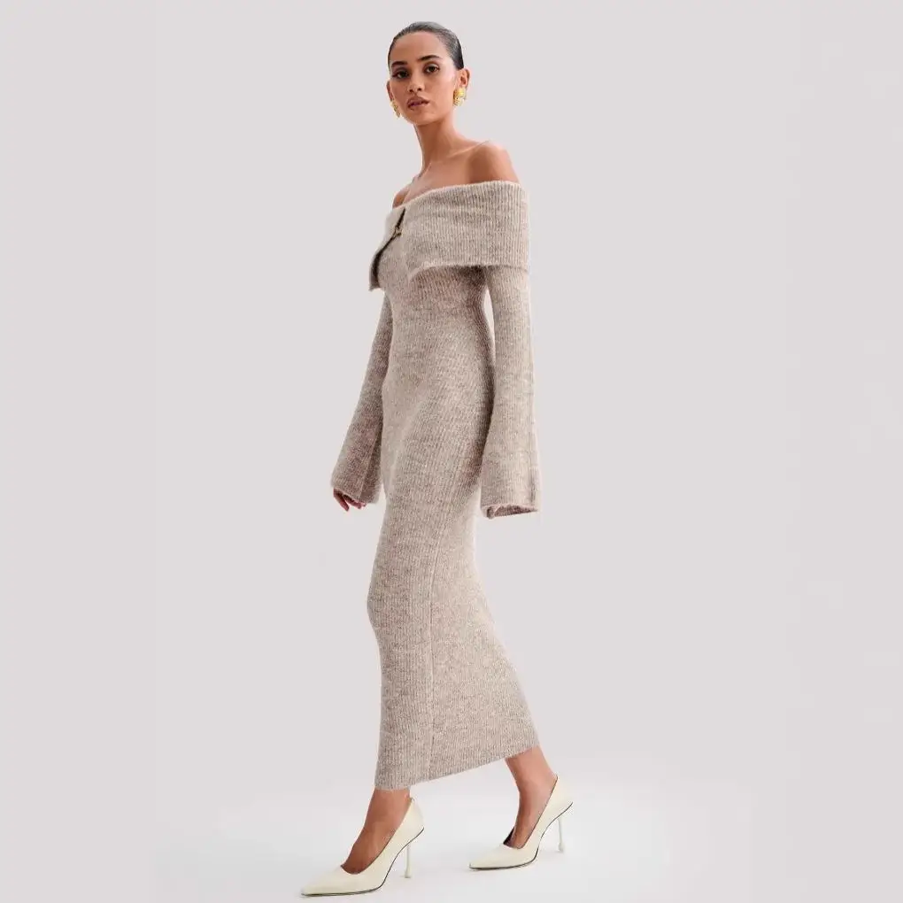 Off-shoulder gestreept Dr hoge taille polyestervezel lang Sve woon-werkverkeer Sle Wrap Dr vrijetijdskleding