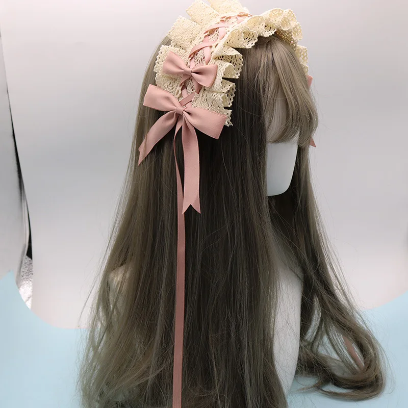 Diadema gótica con lazo para el pelo, accesorio de Cosplay de sirvienta de Anime, Lolita, encaje de flores, 2022