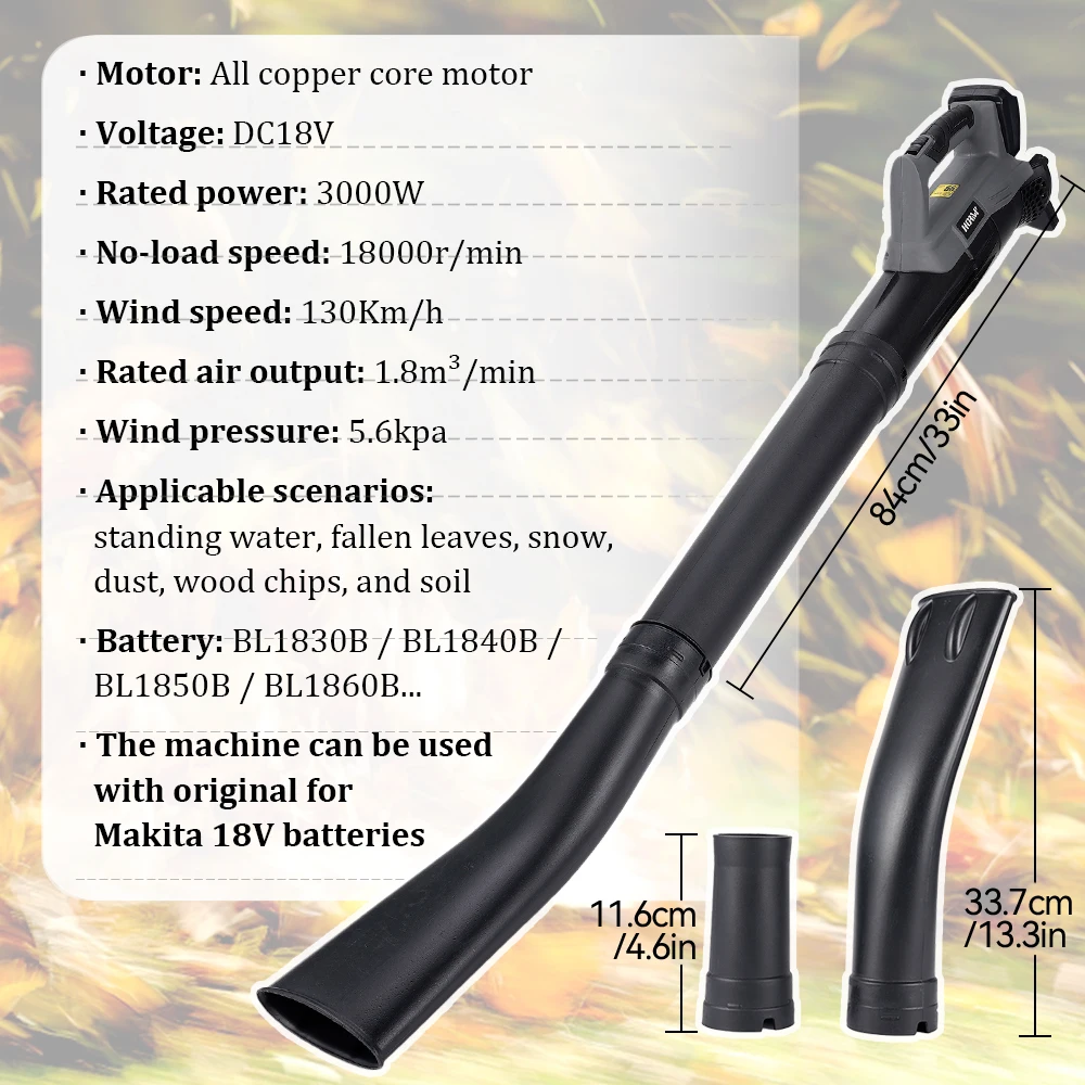 Asciugacapelli ad alta potenza 18V Asciugacapelli efficiente Accumulo d'acqua Foglie cadute Polvere di neve Segatura Soi Collettore di polveri Ventilatore