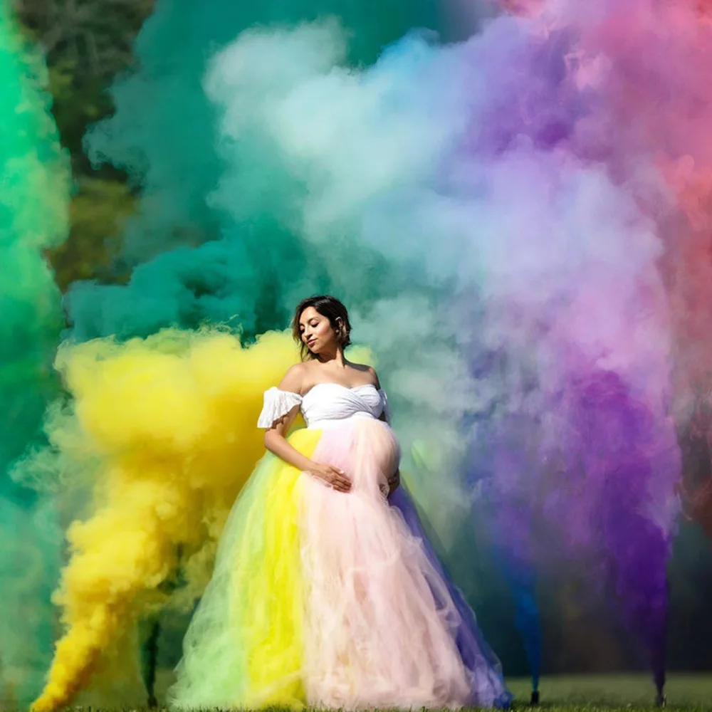 

Colorful Tulle Women Maternity Robes Rainbow Plus Size Photoshoot Pregnant Bathrobe Evening Gown Photograph Party Prom Sleepwear