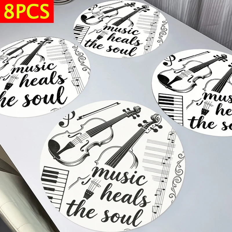 

8pcs Placemats- Black White Music Theme Illustration design, 38x38cm Table Mats, Plate Mats,suitable for families festival table