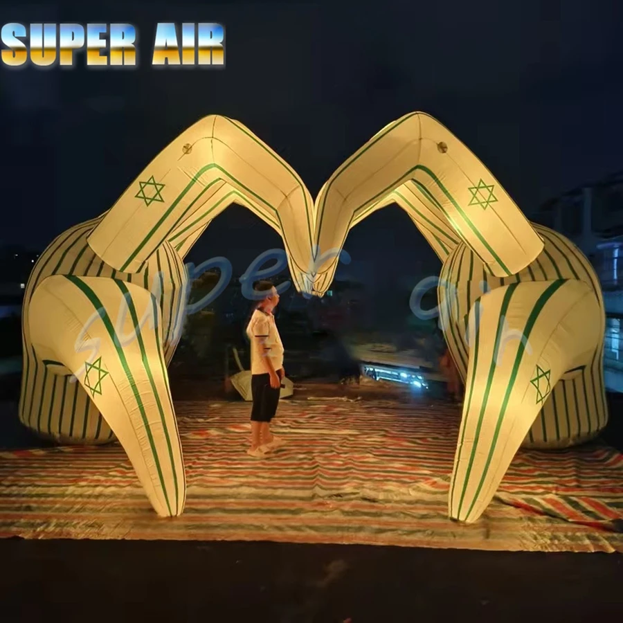 Arco inflable modelo de mano vívida de diseño innovador con iluminación LED colorida para fondo de escenario