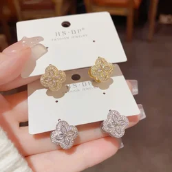 2024 French new design fashion jewelry 16K gold plated zircon leaf earrings earrings elegant women's daily work accessories