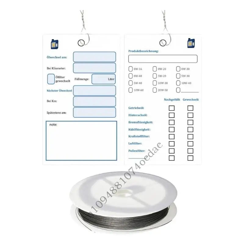 50pcs Oil Change Labels With 25m Strong Wire Vehicle Inspection Checklist Water Resistant Coated Paper 