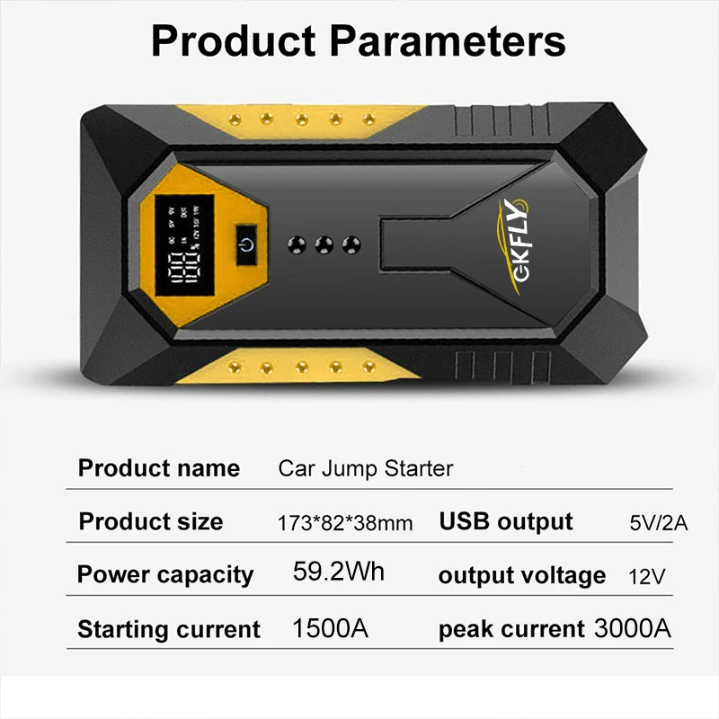 GKFLY 3000A Tragbarer Auto-Starthilfe 59,2 Wh Power Bank Auto-Booster-Ladegerät 12 V Startgerät Benzin Diesel Auto-Booster Buster – Detail 13