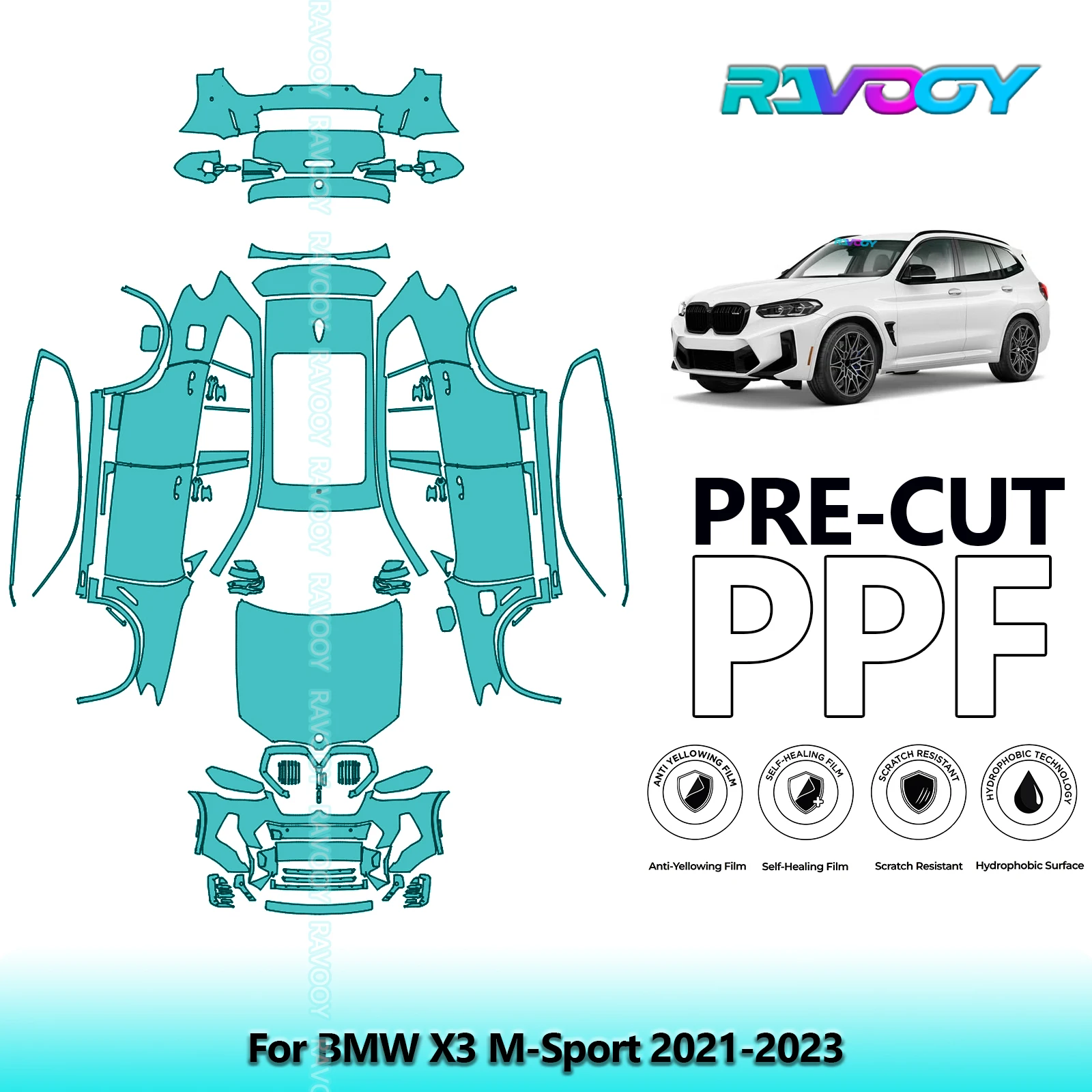 

For BMW X3 M-Sport 2021-2023 8.5Mil Precut Clear Bra Full Vehicle PPF Paint Protection Film
