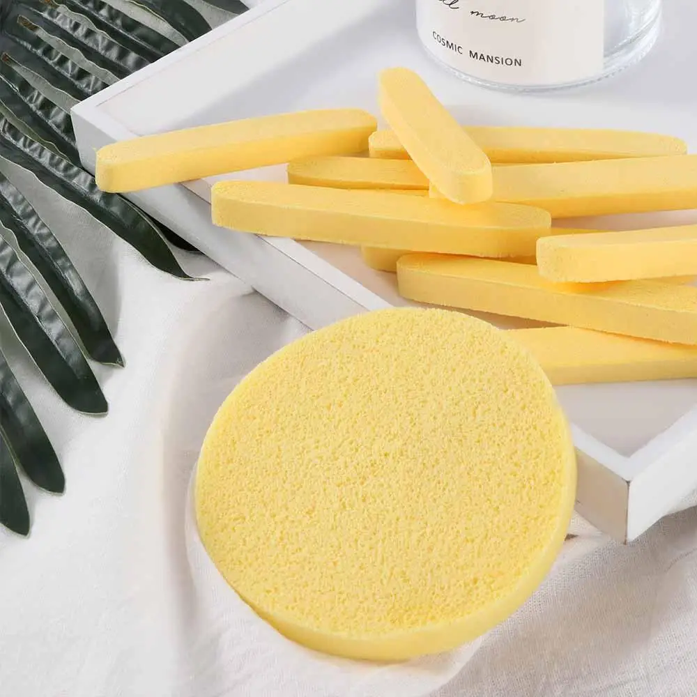 Cosmetic Flutter Remove Wash Skin Care Face Cleansing Cleaning Compressed Foam Sponge Puff Stick Yellow