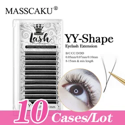 10case/lot MASSCAKU sell 8-15mm & mix length soft russian volume Y lashes individual eyelash extension 0.07  YY shape eyelashes