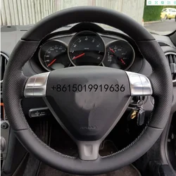 For Porsche 997 Turbo 911 2006 DIY Top Black Leather Car Steering Wheel Cover