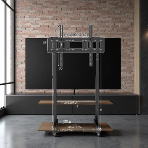 Meuble TV robuste de 40 à 100 pouces, chariot TV LCD Mobile réglable en hauteur Stable avec étagères et roues