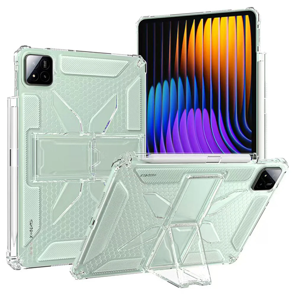 

For Xiaomi Pad 7 Pro / Pad 7 Clear Case Kickstand Shockproof TPU + PC Tablet Cover with Pen Slot