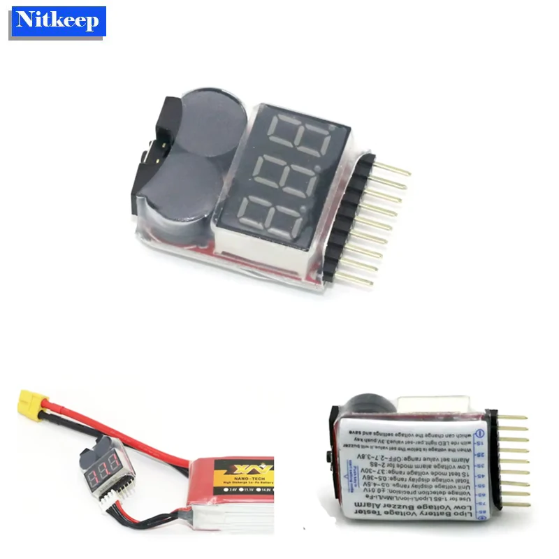 2IN1 Lipo Battery Voltage Tester Volt Meter Monitor Buzzer Alarm 1-8s 3.7V-22.2V For Rc Lipo Battery Models
