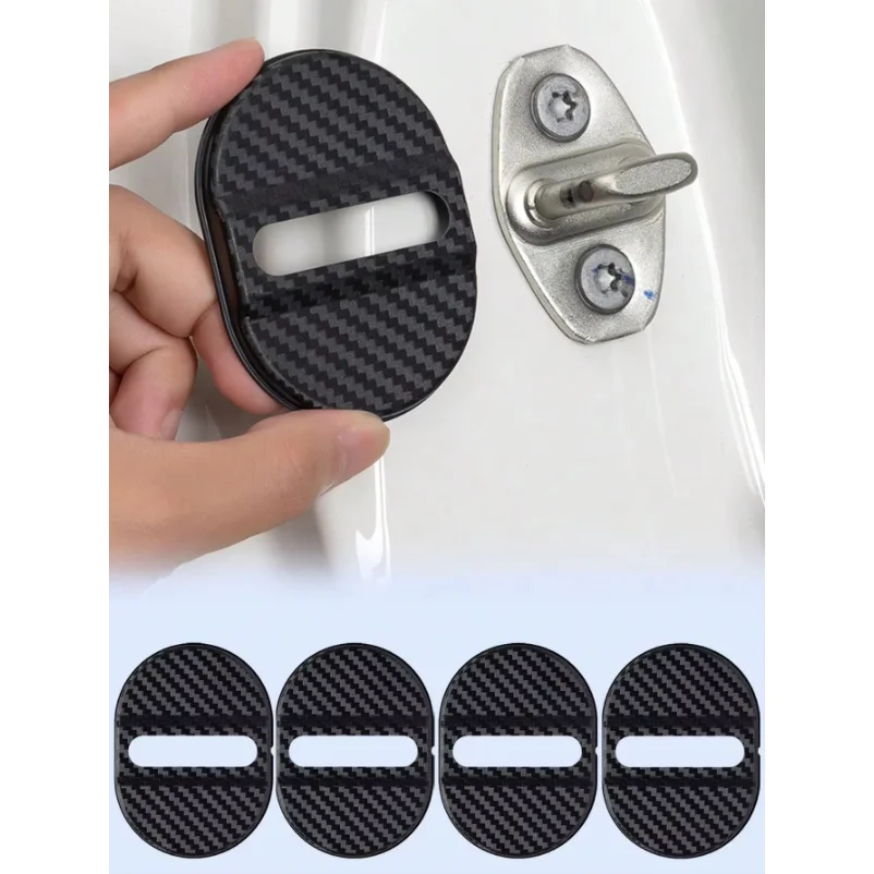 4-piece Universal carbon Door Lock Covers, Shock-Absorbing Noise-Reducing Waterproof Protector, Easy Stick-on for Sedan SUV