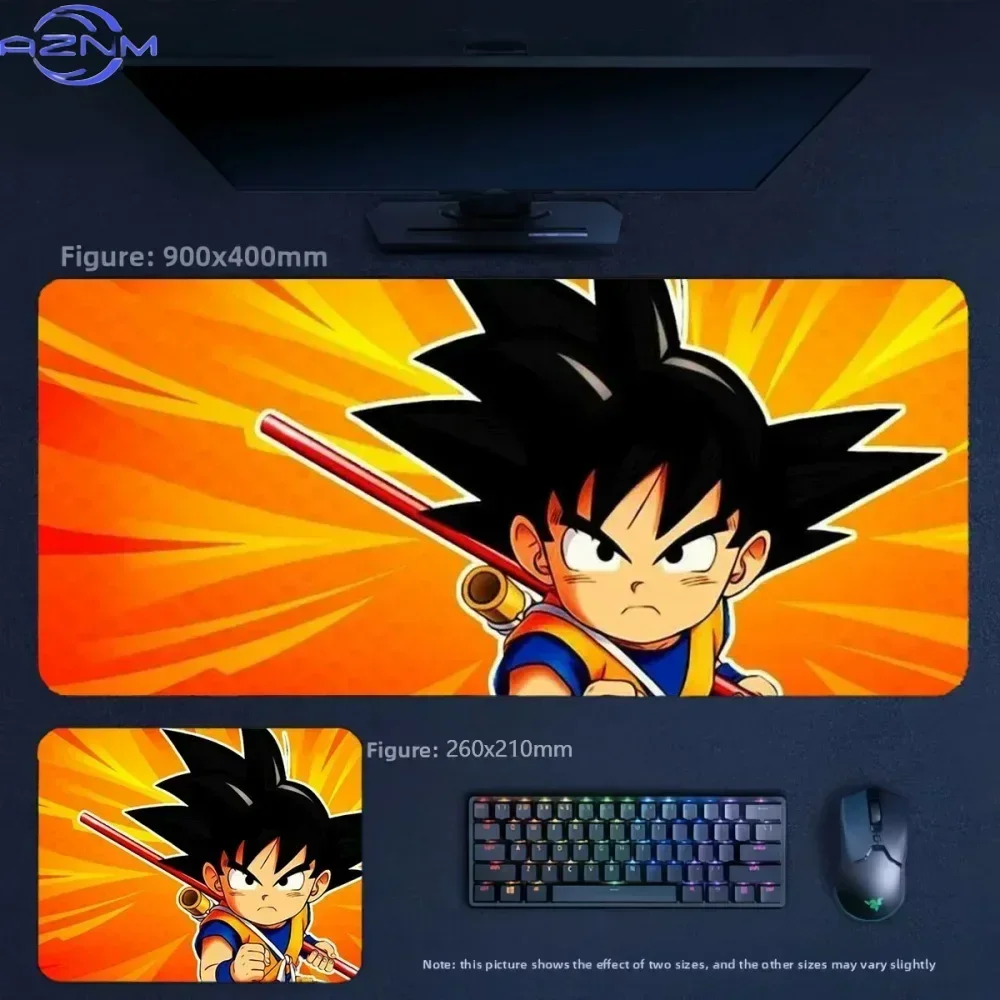 Anime Dragon Ball Kid Goku Mouse Pad, Rubber Non Slip Gaming Desk Mat, Bright Orange Burst Background Cartoon Art Mouse Pad for