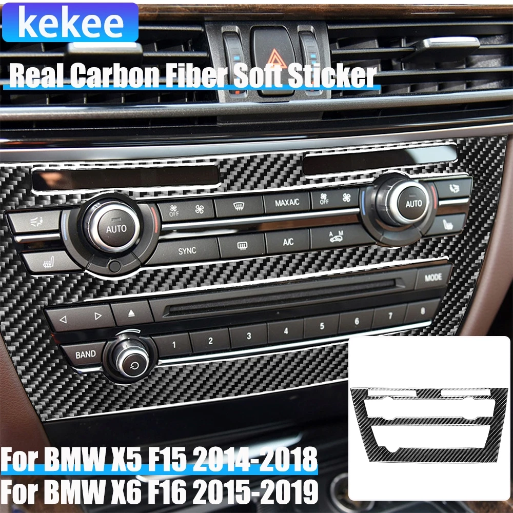 

Real Carbon Fiber Car Accessories Center CD Climate Decorative Trim Cover Soft Sticker For BMW X5 F15 2014-2018 X6 F16 2015-2019