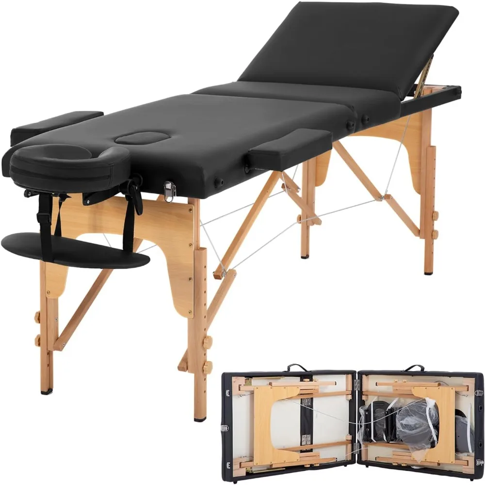 

Massage Bed Portable Massage Table Wide Lash Bed 3 Folding Height Adjustable Spa Table with Non-Woven Bag