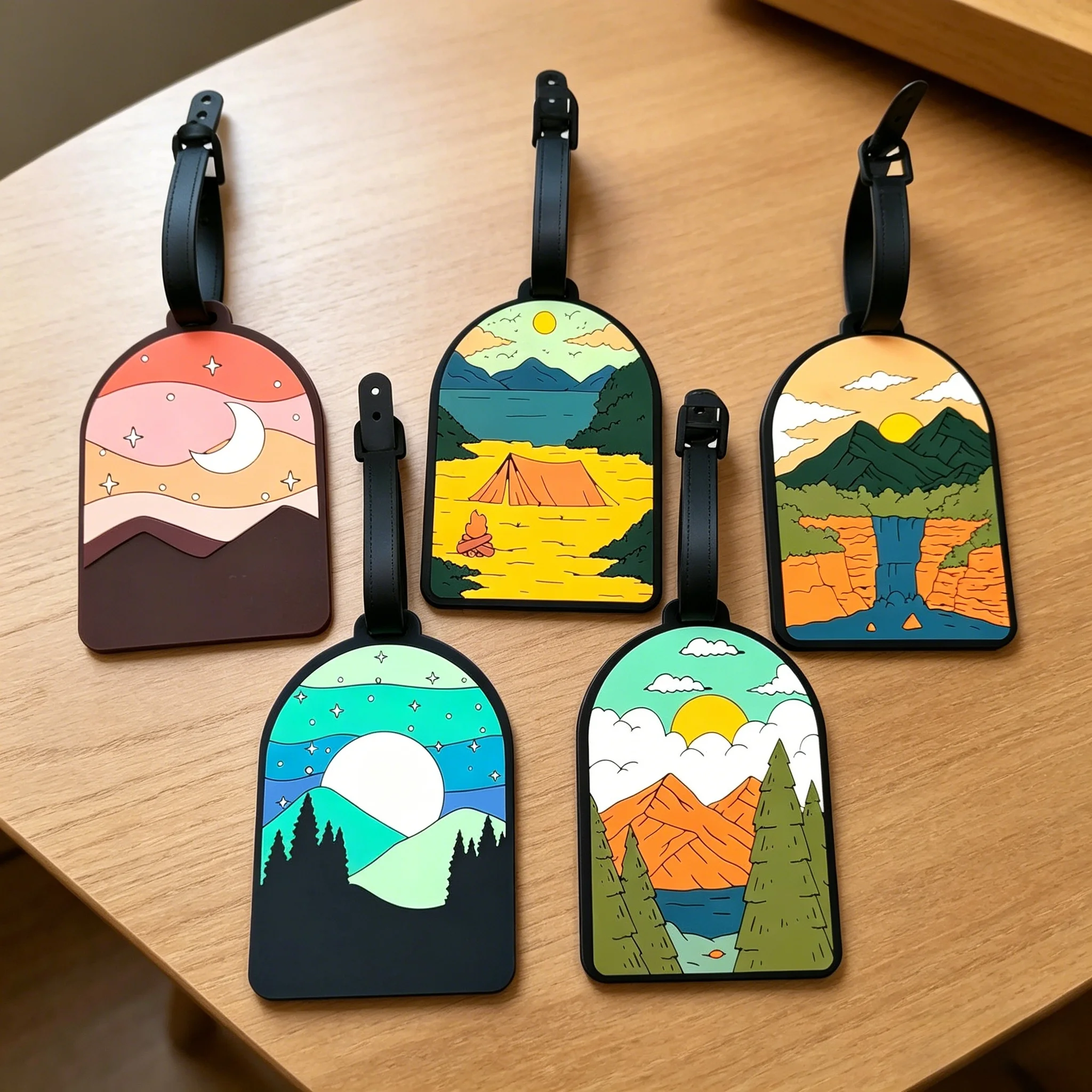 Luggage Tag for Suitcases,Mountain and Tree Sunset Landscape Baggage Tags Identifiers for Travel,Privacy Protection Travel Bag