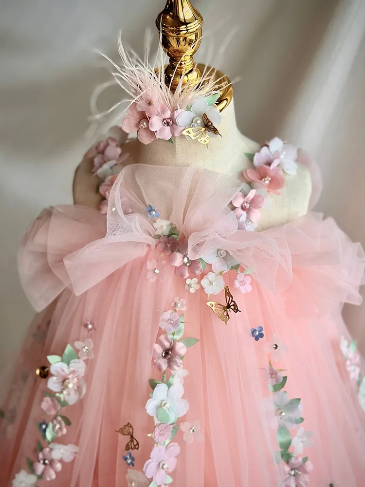 Robe de Luxe pour Fille, Tenue de Mariage Rose avec Perles et Nministériels d de Princesse, pour ixd'Anniversaire