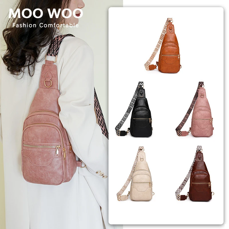 

MOOWOO Fashion High Quality Crossbody Bag For Women Splashproof Chest Bag Anti-theft Soft Leather Casual Chest Bag Male Bags