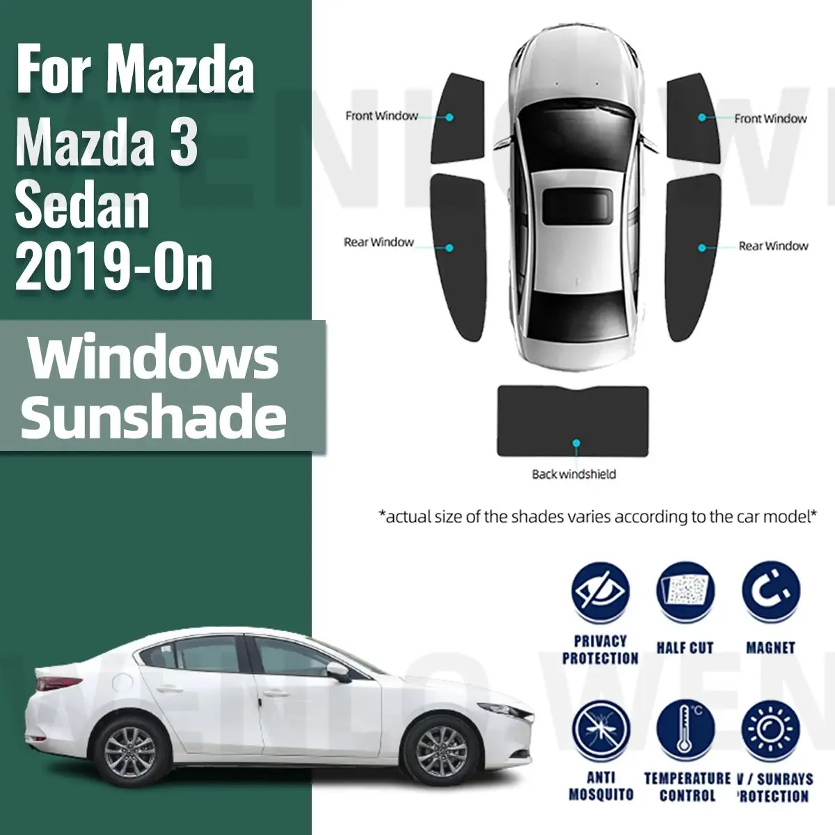 

For Mazda 3 Sedan M3 2019-2023 2024 Magnetic Car Sunshade Visor Front Rear Windshield Frame Curtain Side Window Sun Shade