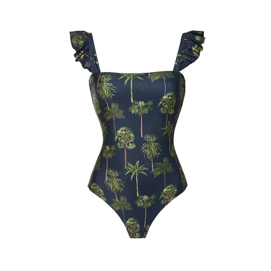 One-Piece Swimsuit Set for Women, Printed Swimsuit, European and American, French Retro to Cover the Belly, New