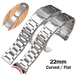 22mm Stainless Steel Watch Band for Seiko Wristband for Rolex Metal Replacement Bracelet Curved End Flat Warch Strap Accessories