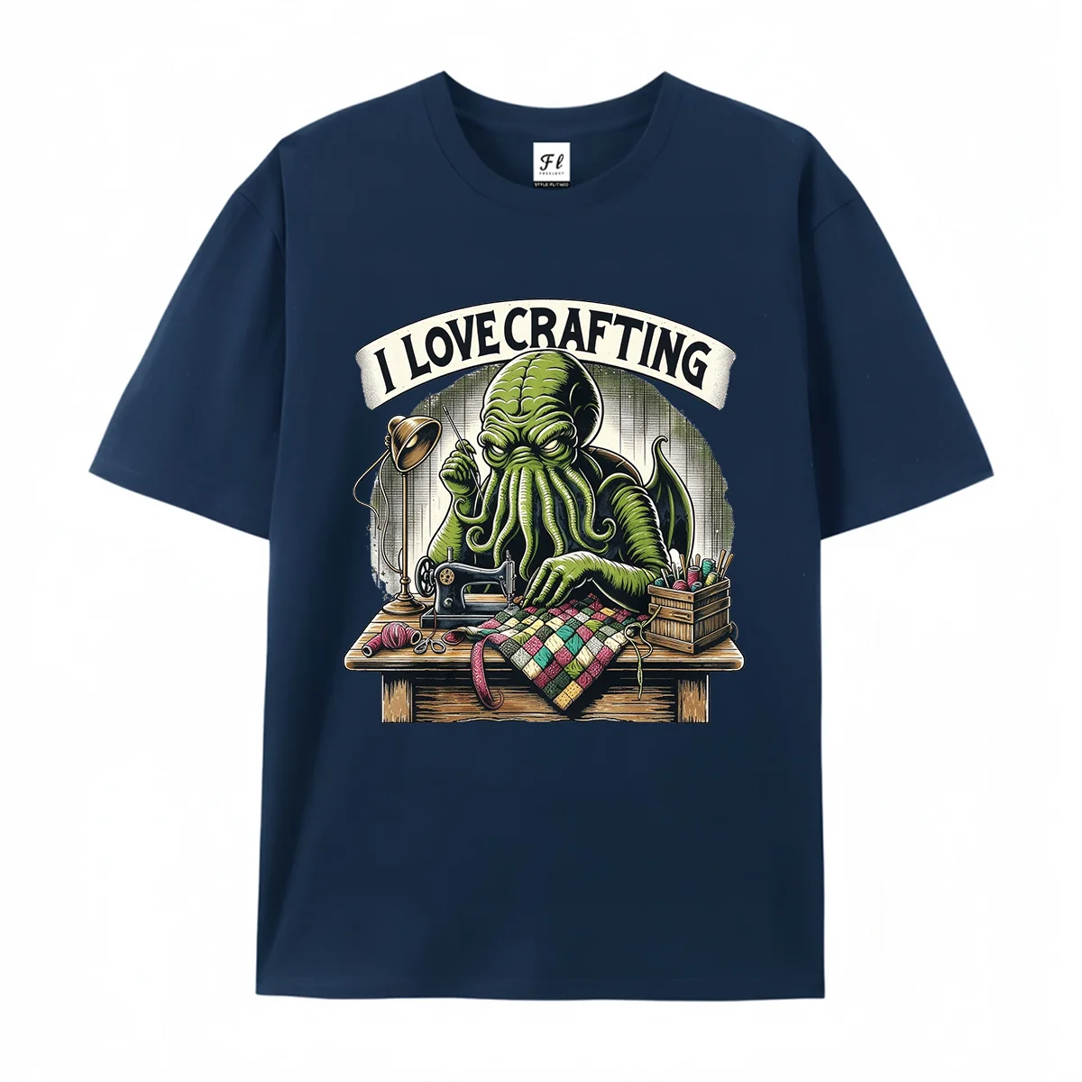 Unisex Cotton Crew Neck Short Sleeve T Shirt I Love Crafting Cthulhu Sewing Quilting Graphic Tee Retro Funny Horror Craft Lover