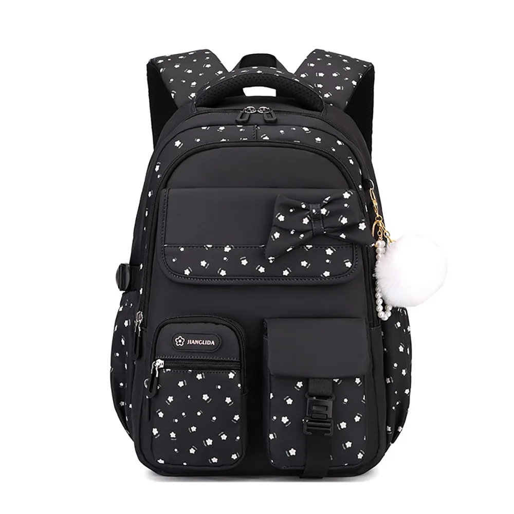 Durable Multicolor Bowknot Backpack Lightweight Multi Pockets School Bag 3D Bowknot Flower Printed Shoulder Bag Student