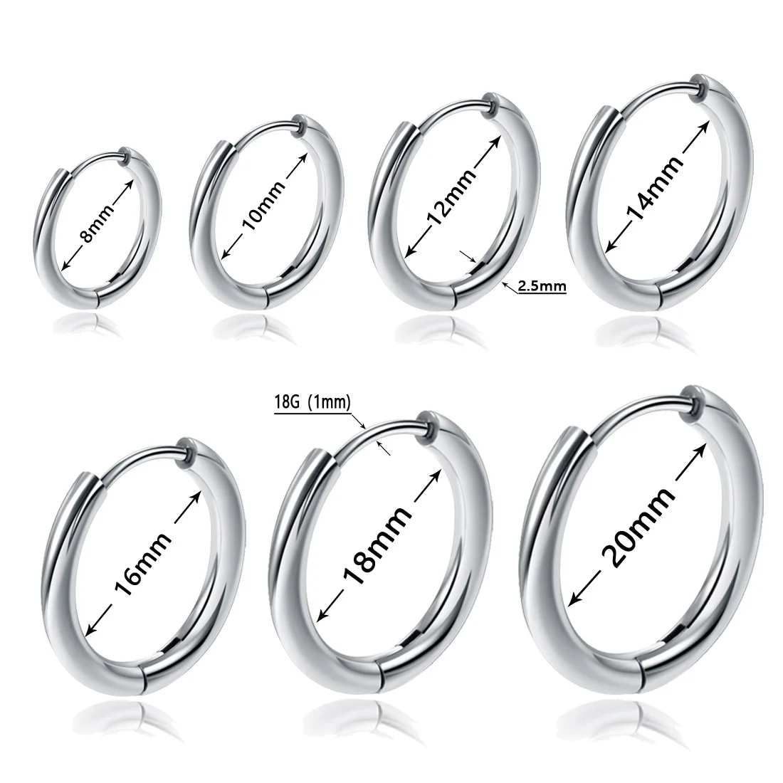 8/10/12/14/16/18/20Mm Huggies Hoop Earring For Women Helix Hoop Earring Cartilage Jewelry Lobe Hoop Earrings Trgaus Ear Circle