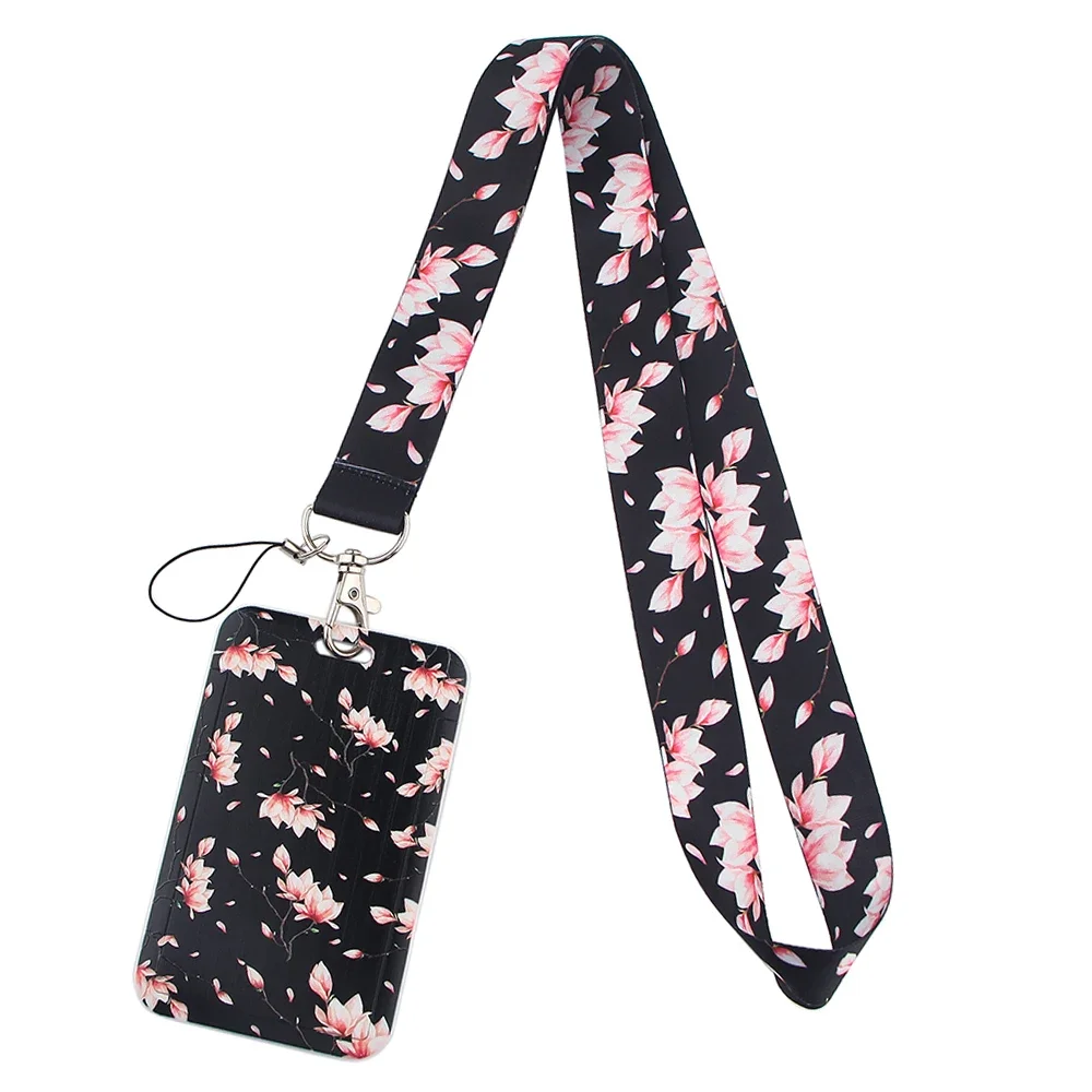 Nowy Sakura Cherry Blossoms Flower lanyard card ID Badge Holder Keychain Pass Gym Mobile Kids Key Holder Key Rings Gift — zdjęcie 3